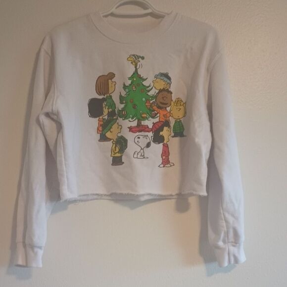 Peanuts Tops - Peanuts Charlie Brown & Friends Womens Sz L Long Sleeve Cropped Tshirt